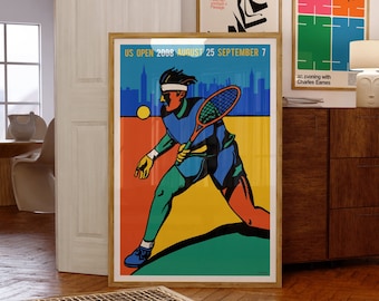 US Open 2008 Tennis Poster | Birthday Gift Idea | Mid-Century Modern Wall Art
