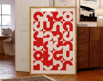 Mid-Century Modern Geometric Red Pattern Poster | Inspired by Alexander Girard Mid-Century Modern Abstract Wall Decors | Birthday Gift Idea