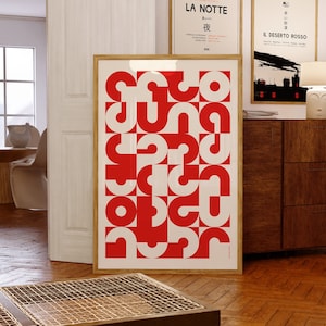 Mid-Century Modern Geometric Red Pattern Poster | Inspired by Alexander Girard Mid-Century Modern Abstract Wall Decors | Birthday Gift Idea
