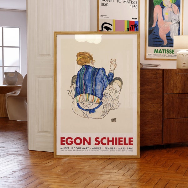 Affiche de l'exposition Egon Schiele | Femme assise, vue de dos, 1917 | giclée de qualité muséale | Idée cadeau d'anniversaire | Musée Jacquemart-André