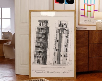 Pisa Bell Tower Art Print | George Ledwall Taylor | Architectural Drawing | Italian Landmark | Kitchen Wall Art | Giclée Print