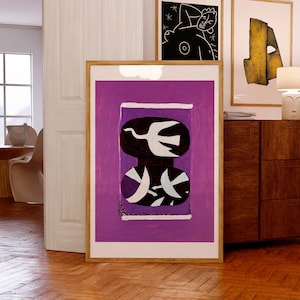 Georges Braque Art Print | Trois oiseaux sur fond violet, Derrière le miroir (d'après) 1964 | Mid-Century Modern French Art Prints