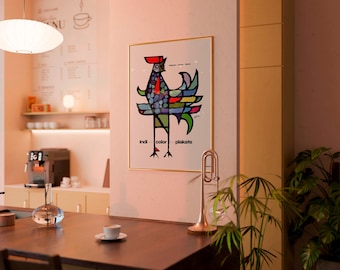 Celestino Piatti Rooster Poster | Indicolor Plakate 1958 | Mid-Century Modern Print