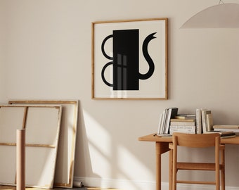 Halverwege de eeuw moderne zwarte koffiepot print | Keukendecor uit het midden van de eeuw | Museumkwaliteit Giclée Print | Verjaardagscadeau voor koffieliefhebbers