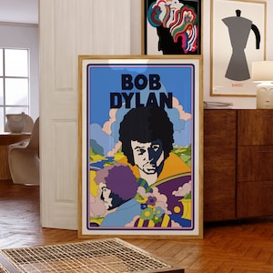Bob Dylan, 1972 | Peter de Smet Psychedelic Music Poster | Birthday Gift Idea | Mid-Century Modern Wall Art