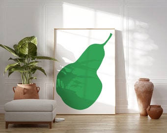 The Green Pear Art Poster | Mid-Century Modern Style | Minimalist Kitchen Wall Decor