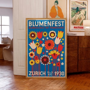 Manifesti pubblicitari svizzeri / Festa dei fiori a Zurigo, 1930 / di Walter Cyliax / Stampa Giclée di qualità museale / Regali di Natale e compleanno