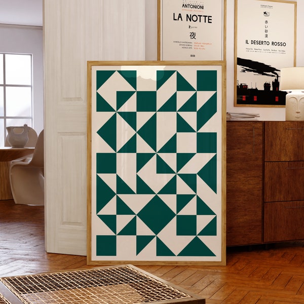 Mid-Century Modern Poster | Geometric Abstract Green Wall Art | Birthday Gift Idea | Inspired by Alexander Girard  | Restaurant Interior