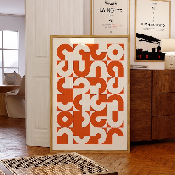 Mid-Century Modern Geometrisches Orange Muster Poster | Mid Century Modern Abstrakte Wanddekoration | Geschenkidee zum Geburtstag