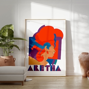 Aretha Franklin, 1968  | Milton Glaser Poster | Mid-Century Modern Wall Art | Birthday Gift Idea