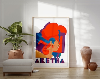Aretha Franklin, 1968  | Milton Glaser Poster | Mid-Century Modern Wall Art | Birthday Gift Idea