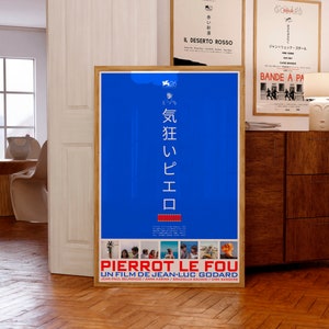 Póster de la película japonesa Pierrot Le Fou (1965) / Jean Luc Godard / por Curated Studio Art / Regalo único para amantes del cine / Ideas para regalos de cumpleaños