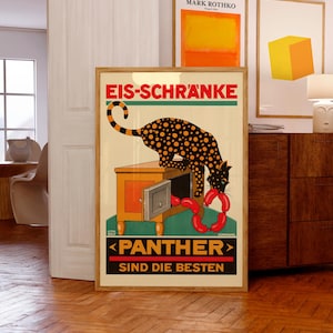 Manifesti pubblicitari svizzeri / Frigorifero Panther di Rudolf Dürrwang, 1915 / Giclée di qualità museale / Design degli interni di ristoranti e pasticcerie