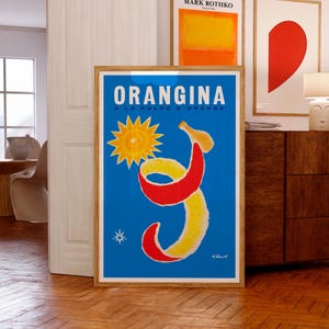 Póster impreso de Bernard Villemot / Póster publicitario de Orangina / Arte mural moderno de mediados de siglo / Idea para regalo de cumpleaños / Giclée con calidad de museo