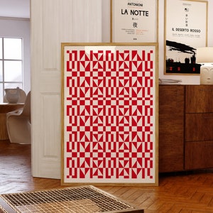 Mid-Century Modern Abstract Red Pattern Poster | Mid-Century Geometric Abstract Wall Decor | Birthday Gift Idea