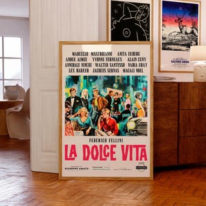 La Dolce Vita (1960) Poster del film italiano / Film di Federico Fellini / Vincitore della Palma d'oro al Festival di Cannes / Regalo per gli amanti del cinema