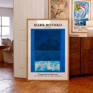 Mark Rothko Art Prints | Azul e Branco, 1956 | Pôster da Exposição do Museu Guggenheim | Decoração Moderna de meados do século | Ideia de Presente de Aniversário