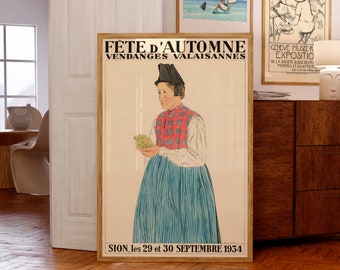 Swiss Advertising Posters |  Fête d’automne, Vendanges valaisannes, Sion (Autumn Festival), 1934 | by Raphy Dallèves | Kitchen Art