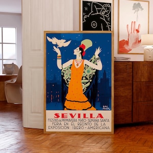 Manifesto per la Festa di Primavera di Siviglia, 1929 / Feria de Sevilla, 1929 / Javier Baldrich Travel Poster / Idee regalo per compleanno e Natale