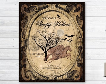 Sleepy Hollow Sign, Sleepy Hollow Wall Decor, Halloween Decor, Fall Sign, Fall Decoration, Headless Horseman Sign, Vintage Halloween