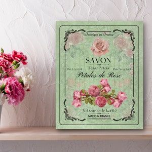 French Shabby Chic Pink Roses Bathroom Sign, Vintage Romantic Bathroom Wall Art,  Charming Floral Prints, French Country, French Cottage