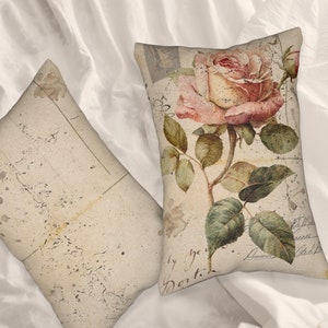 Vintage Floral Pillow, French Postcard Pillow, Shabby Chic Lumbar Pillow, French Country Decorative Pillow, Farmhouse Throw Pillow