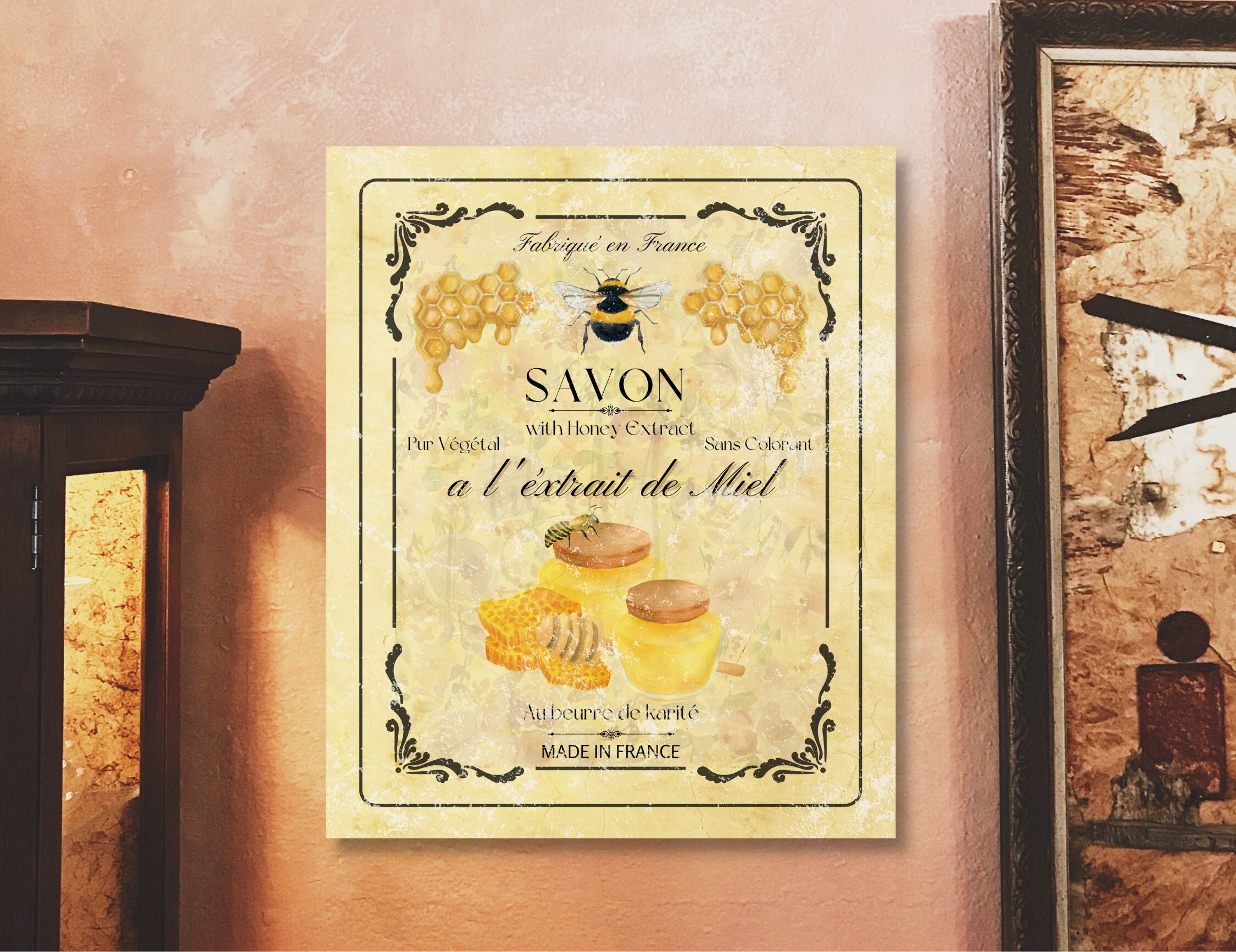 French Country Bathroom Wall Decor, Miel Wall Art, Honey Sign, French