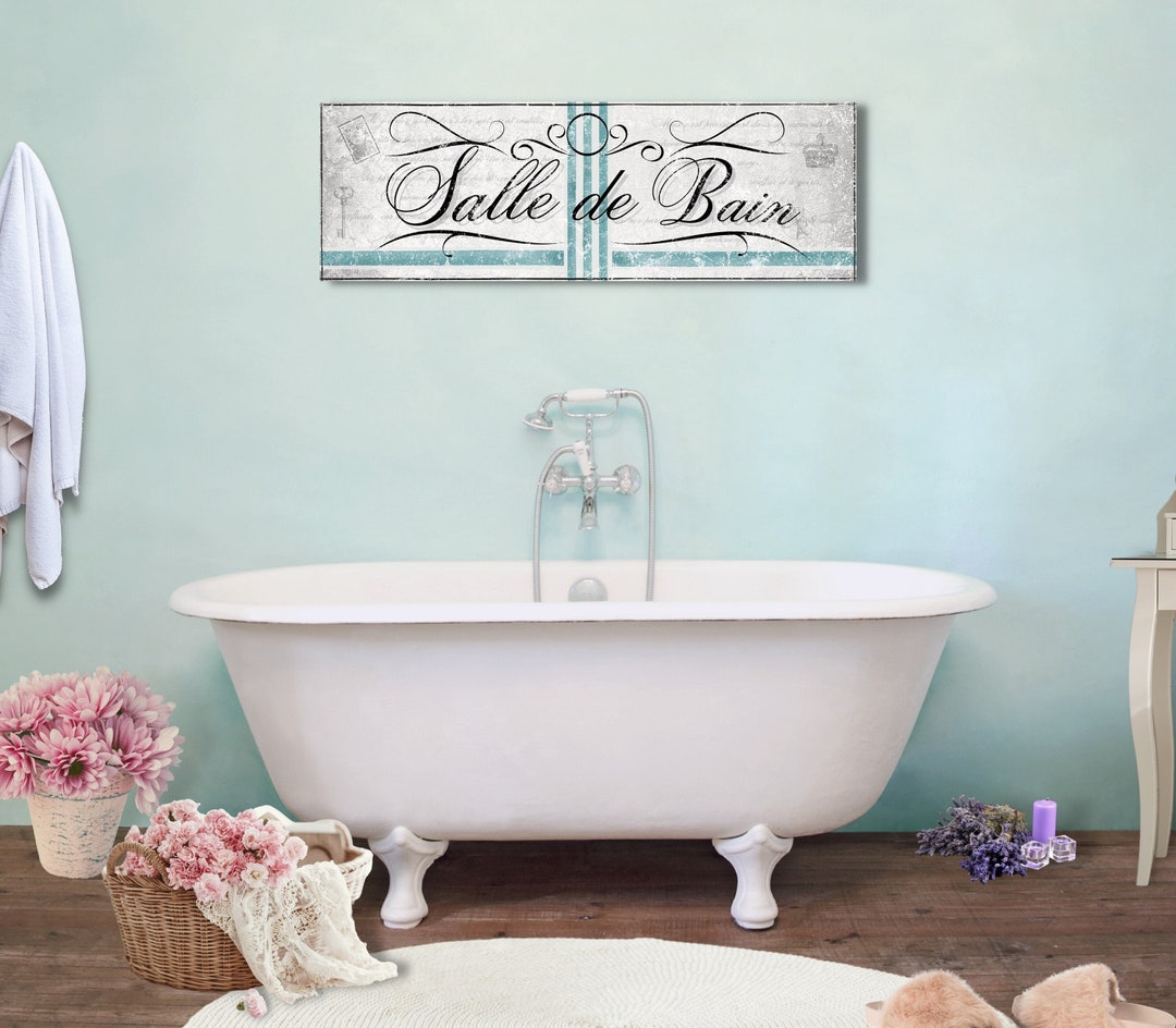 Salle De Bain Canvas Sign, French Bathroom Wall Art, French Country