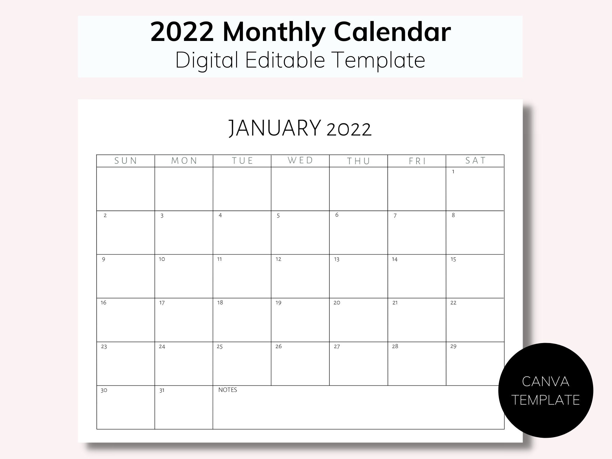 2022 Calendar Template 12 Month Calendar Digital Download Editable Template - Etsy 2022-calendar-template-12-month-calendar-digital-download-editable-template-etsy