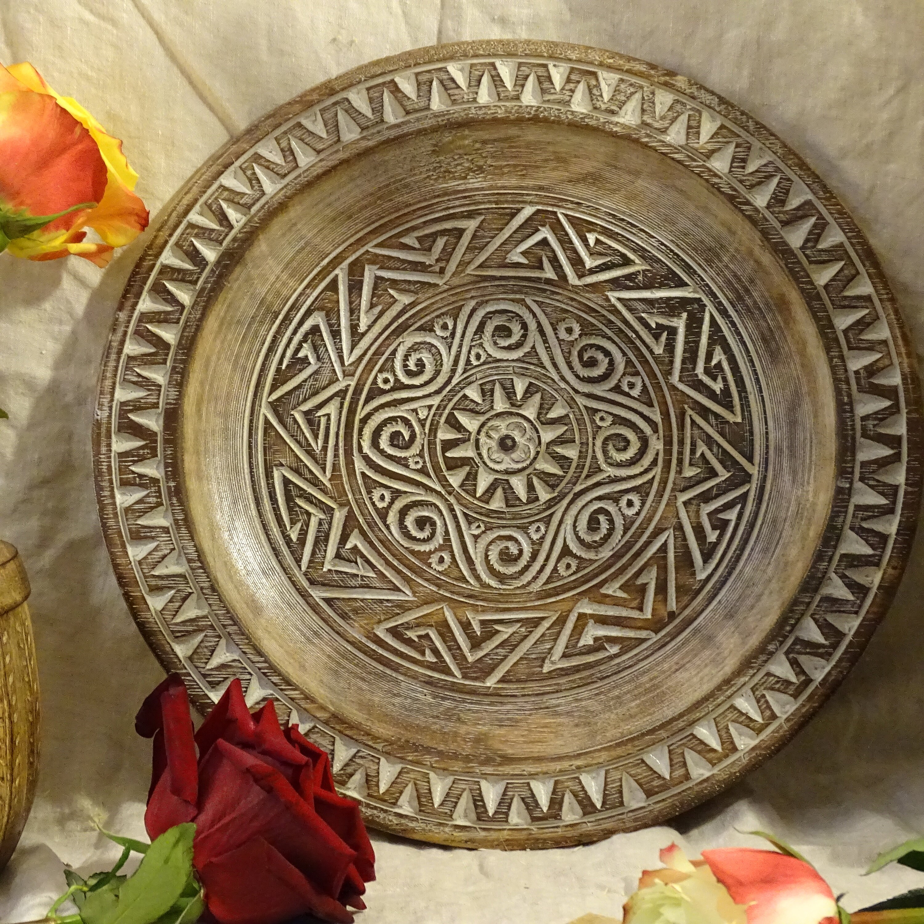 Assiette Aztèque Décorative Bois de Manguier