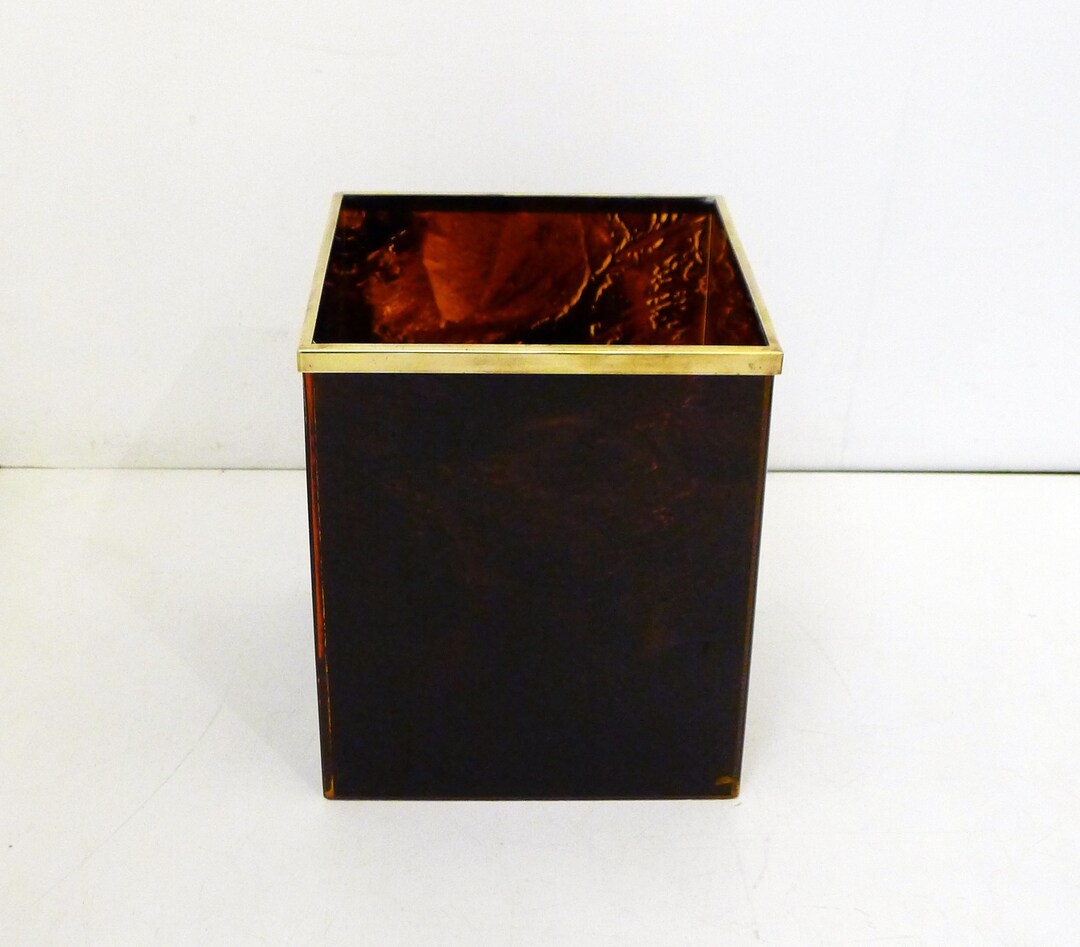 Paper Basket / Office Trash Can in Chipped Plastic & Golden Brass 1970