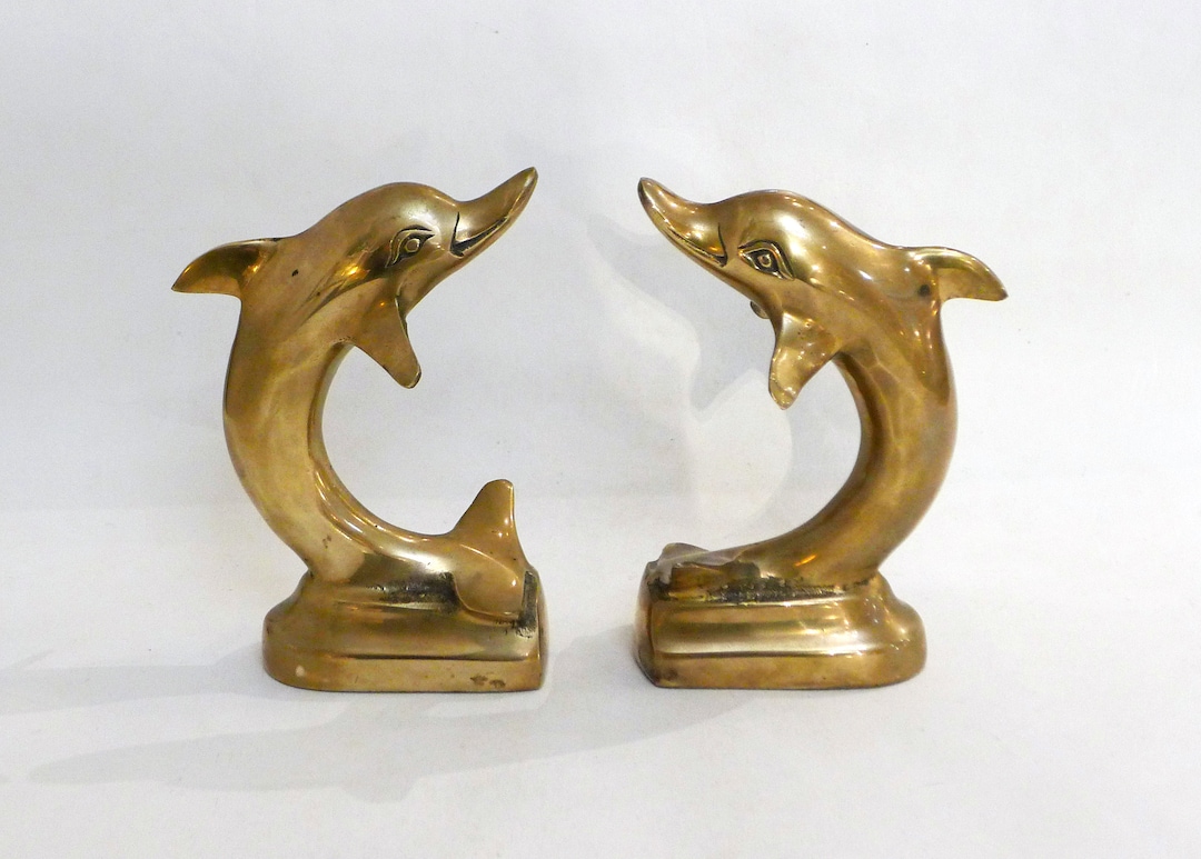 Pair of Golden Brass Dolphin Bookends Etsy