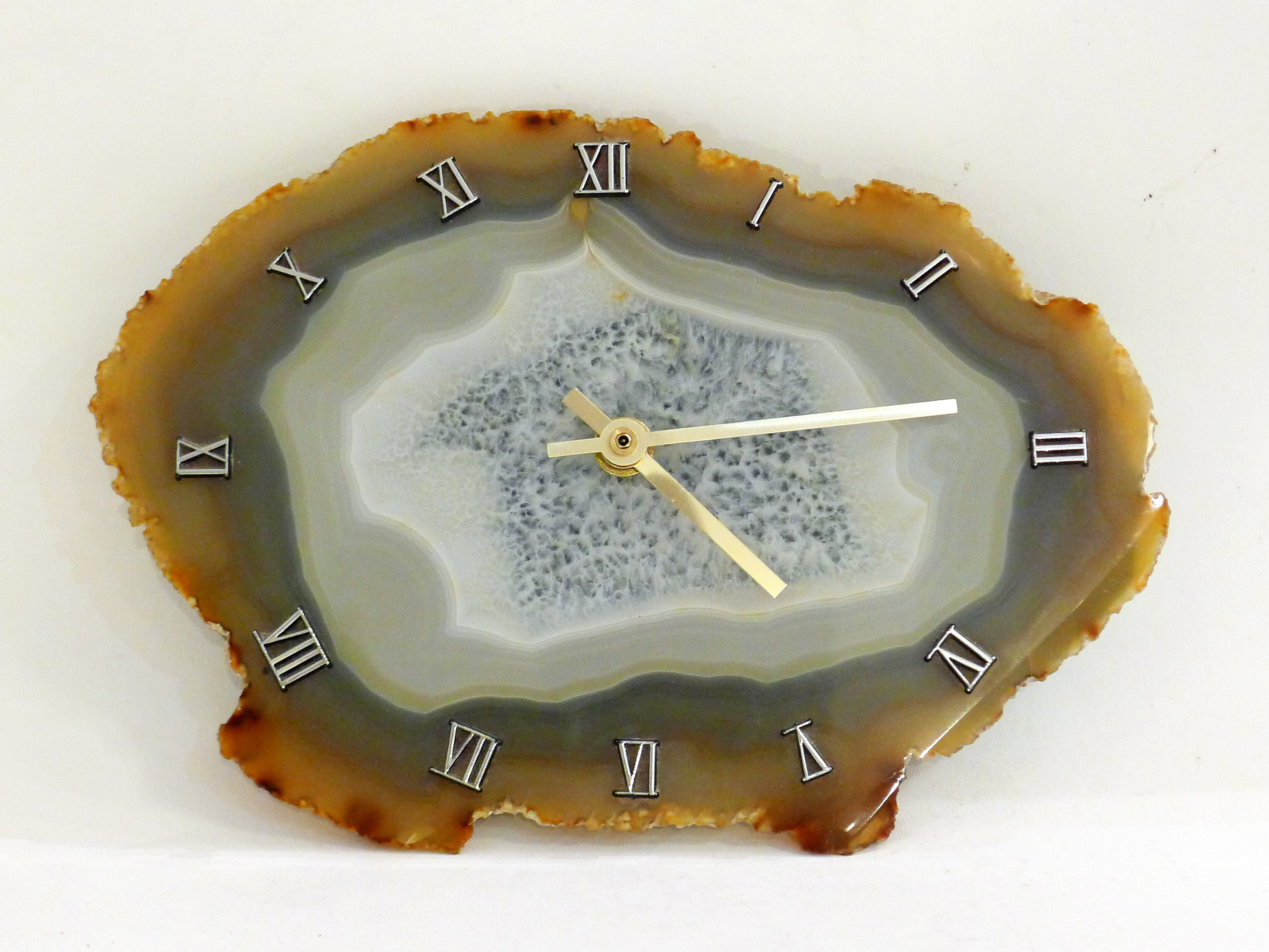 Horloge Murale Vintage en Pierre d'agate, Chiffres Romains Dorés