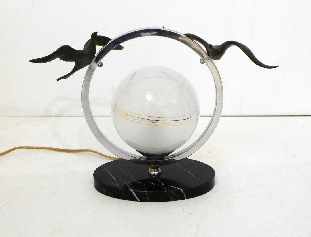 Art Deco Globe Lamp Marble Base & Decoration of Birds in - Etsy