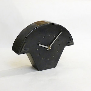 Small modernist / Art Deco / midcentury table clock, in earthenware with matte black glaze