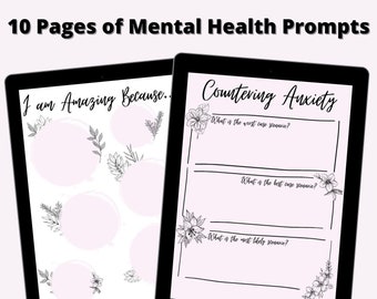 Mental Health Bundle | Digital Wellness Journal | Self Care Worksheets | Printable | Editable | Pink