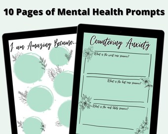 Mental Health Bundle | Digital Wellness Journal | Self Care Worksheets | Printable | Editable | Green