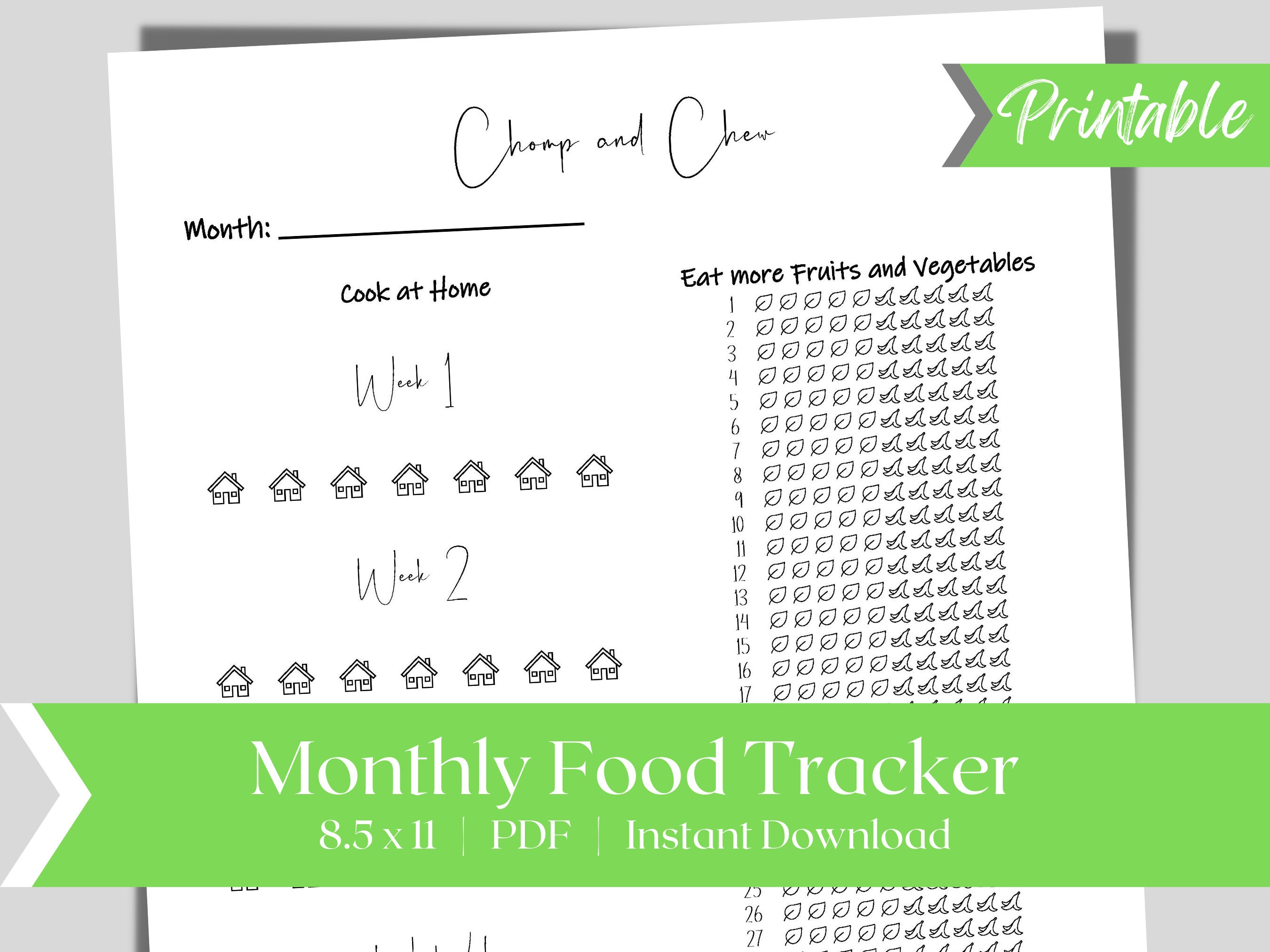 Food Tracker, Fruit and Vegetable Tracker, Diet, Health Tracker, Daily