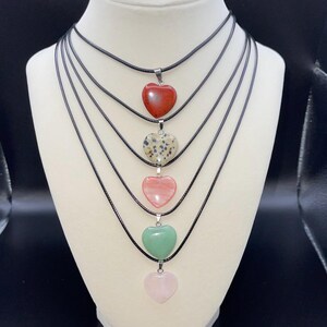 Genuine Heart Shaped Gemstone on Cord Necklace | Gift | Handmade Jewelry - Available in Multiple Lengths