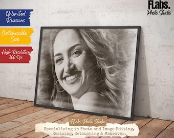 Dibujo a lápiz a partir de una foto: Regalo personalizado con retrato (descarga digital)