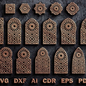 Arabic Moroccan Islamic Geometric Window Divider Panel Set Template in SVG, DXF, Eps, Ai, Pdf, Cdr & Vector Format Vol. 1