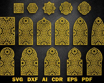 Plantilla vectorial SVG DXF para panel de ventana marroquí: Diseño geométrico islámico (descarga digital) Vol. 9