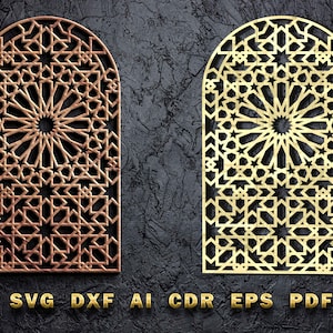 Arabic Moroccan Geometric Islamic Window Template with SVG DXF Ai Cdr EPS Pdf & Vector Vol. 1