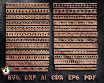 Paquete de 25 bordes decorativos SVG, plantillas cortadas con láser (descarga digital)