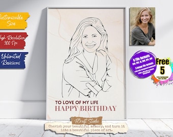 Dibujo fotográfico personalizado en estilo lineal, retrato personalizado (descarga digital)