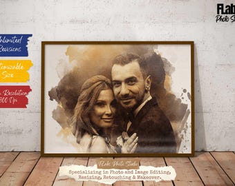 Retrato personalizado en acuarela con fotografía, regalo de aniversario (descarga digital)