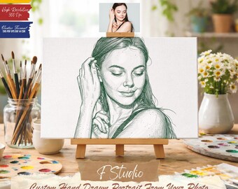Retrato personalizado en estilo lineal a partir de una foto / Boceto vectorial dibujado a mano (Descarga digital)