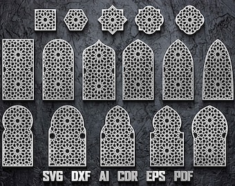 Plantilla vectorial SVG DXF para panel de ventana marroquí: diseño geométrico islámico (descarga digital)