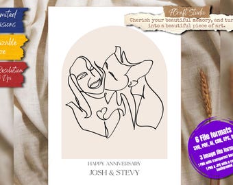 Dibujo personalizado a partir de una foto, regalo de aniversario personalizado (descarga digital)