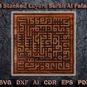 Surah Al Falaq Multilayer Calligraphy Template in SVG, DXF, Vector Ai, PDF, Cdr, and Eps.